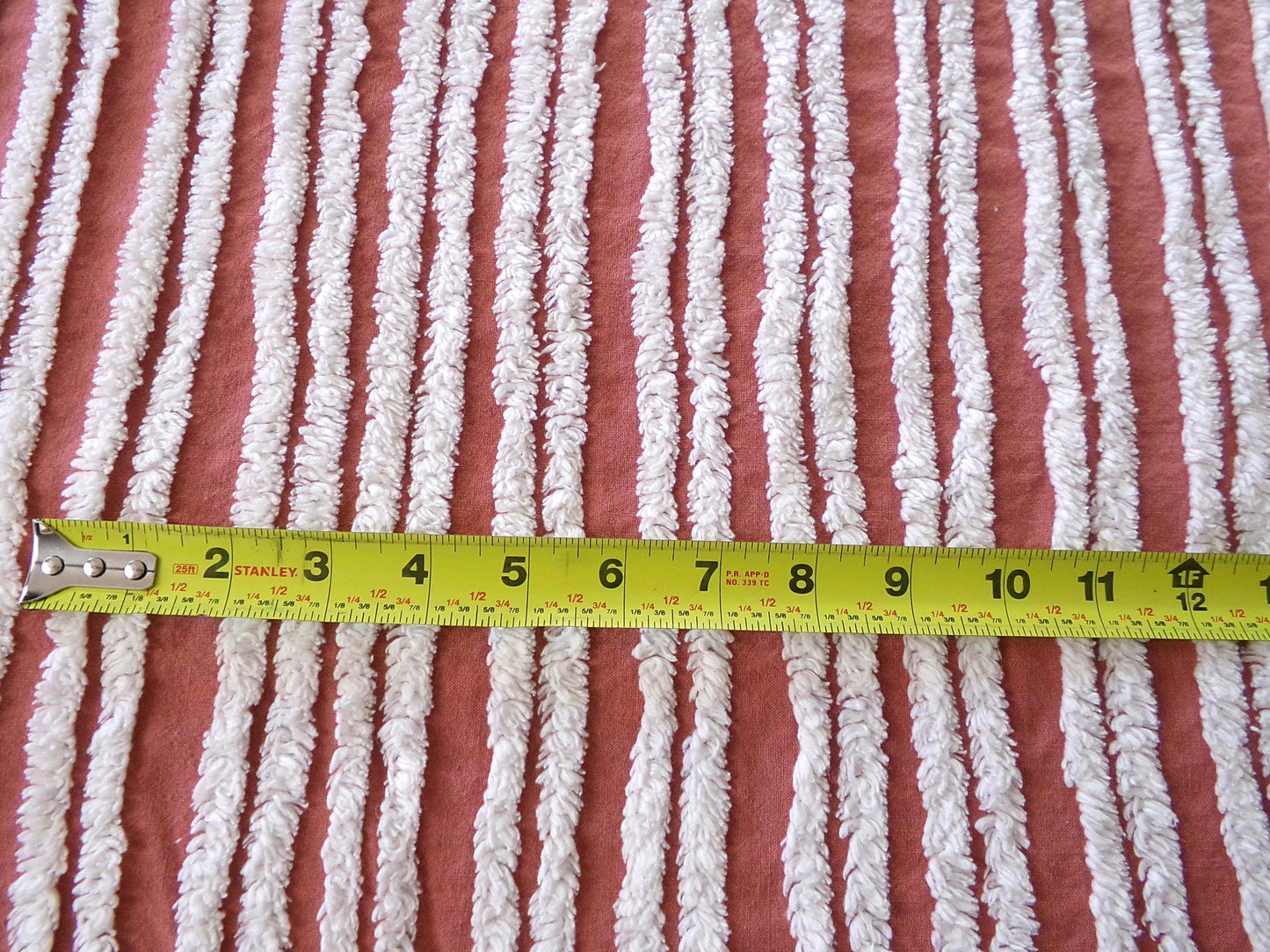 Terracotta & White Striped Vintage Chenille Fabric, Double Stripe Design, 15" x 28" inch piece of Boho Sewing Material for Quilts, Crafts