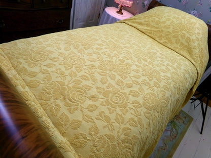 Vintage Chenille Bedspread in Sunflower Honey Golden Blonde | Hobnail Cabbage Rose Woven Texture | On Trend Boho Style Heavyweight Spread