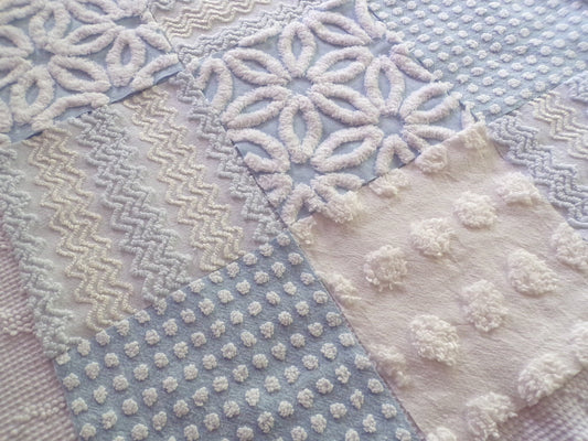 Blue Quilt Squares Set, Rotary Cut from Vintage Chenille Bedspread Fabric, 16 Blocks, 6" x 6" inch