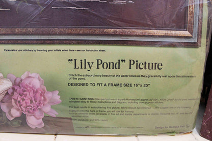 LILY POND Vintage Paragon Needlecraft CREWEL Embroidery Stitchery Kit #0320, Tranquil Water Lily Design by Georgia Ball