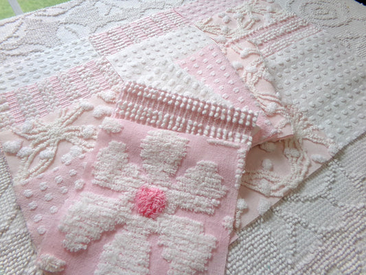 peaceful pinks 6" chenille fabric squares, set of 17 cottage chic quilt blocks for quilting, sewing & crafts