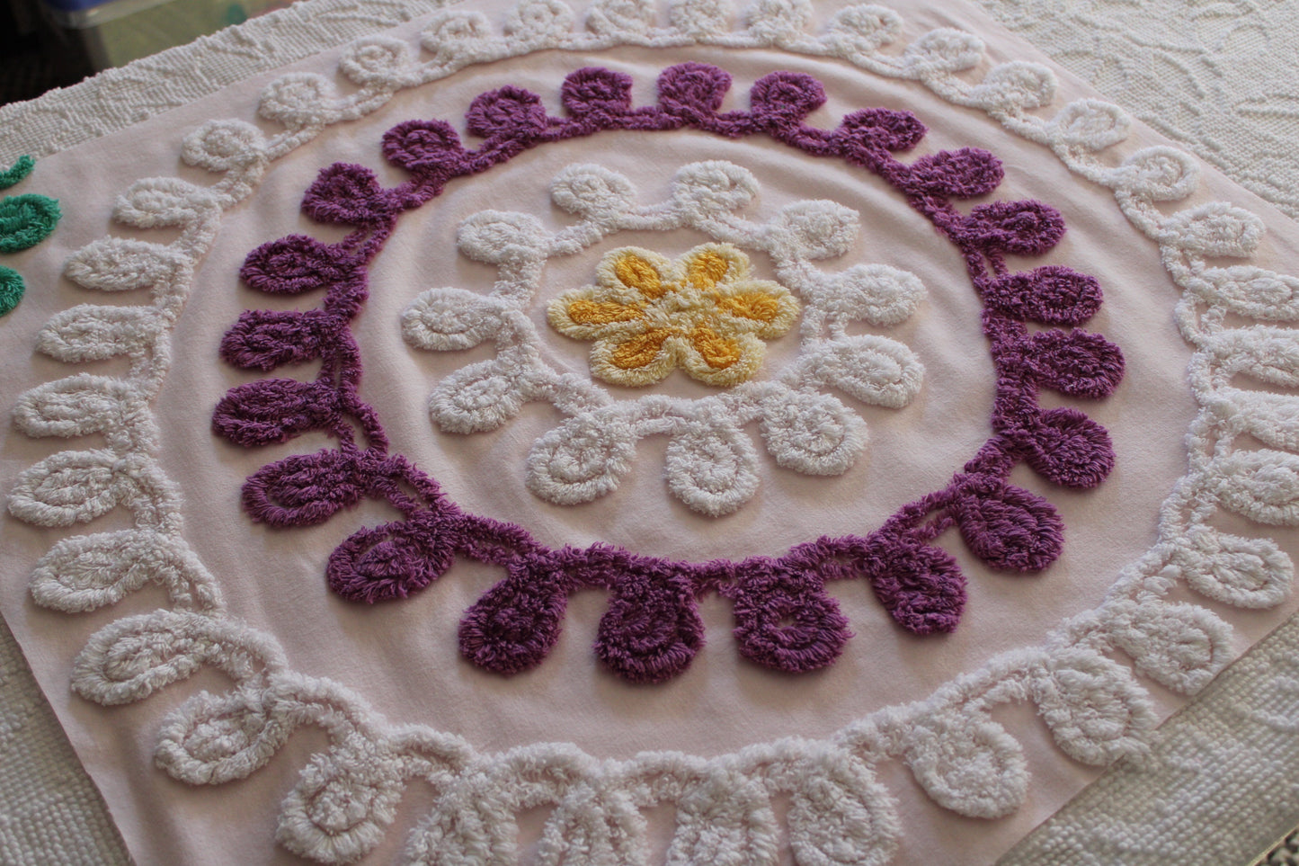 Cherished Soft Pink Birthday Cake Vintage Chenille Quilt FABRIC, 24" x 25" Piece, Thin Lightweight Cotton