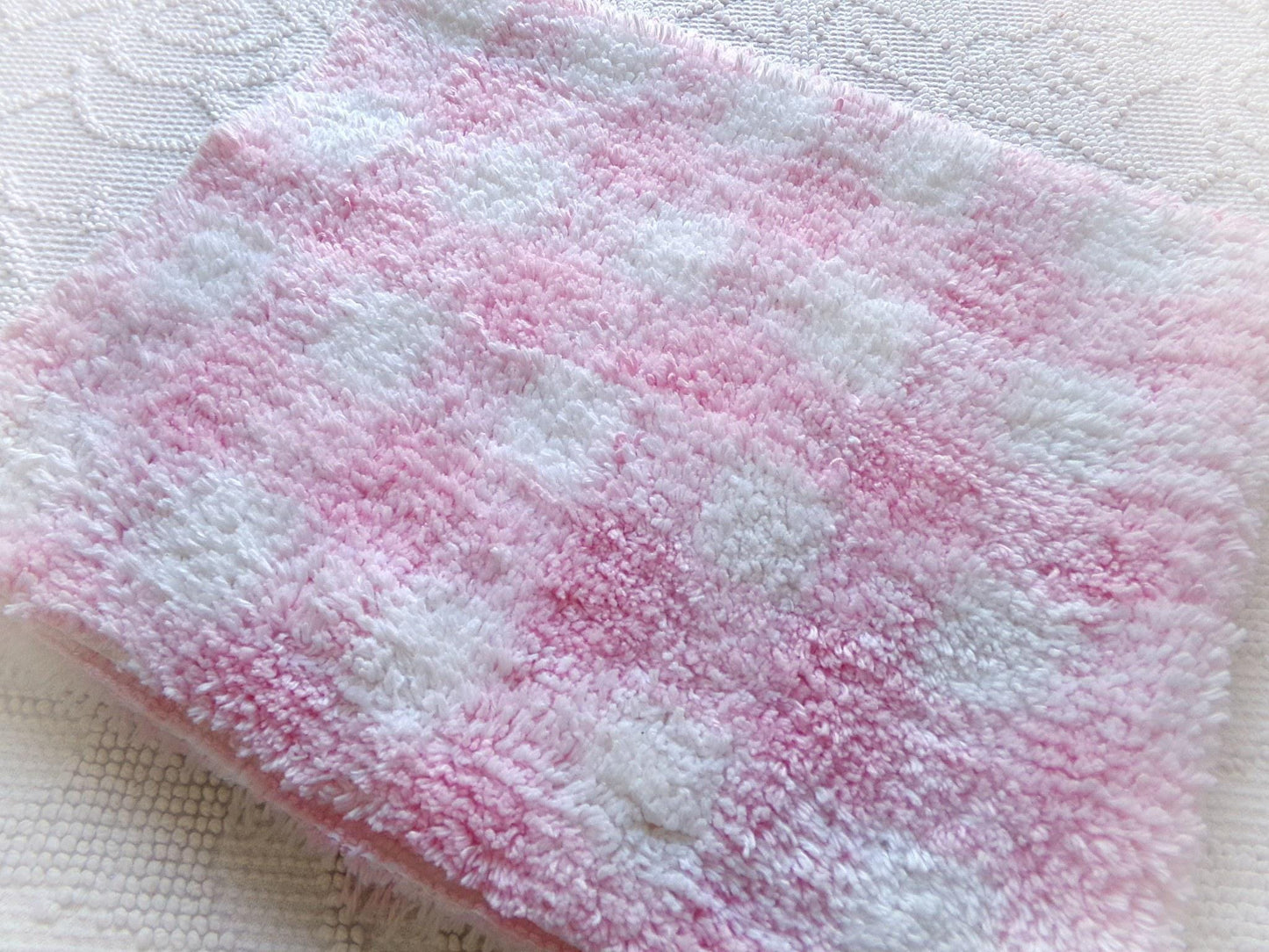 snuggle soft pink gingham vintage terry chenille fabric, pretty plaid design on white plush cotton blend 18" x 24" piece sewing fabric