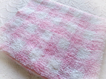 snuggle soft pink gingham vintage terry chenille fabric, pretty plaid design on white plush cotton blend 18" x 24" piece sewing fabric