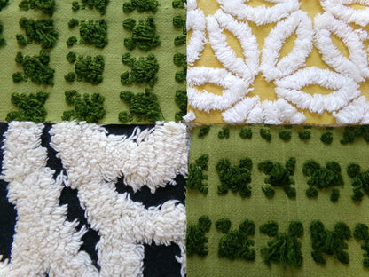 bewitching vintage chenille fabric squares, set of 16 black, green & gold 6" quilt blocks for crafts, sewing, diy pillow covers