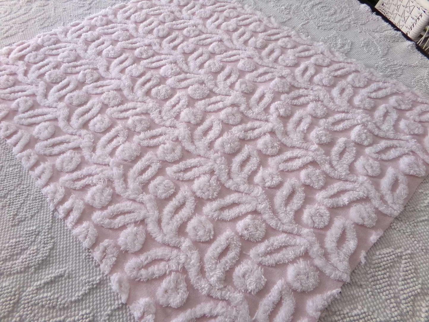Pink Ivy Berry Vintage Chenille Fabric, Sewing Material for quilts, pillows & crafts, 18" x 24" inch Piece