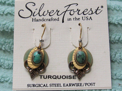 turquoise pierced layered dangle earrings, boho vintage style Silver Forest jewelry