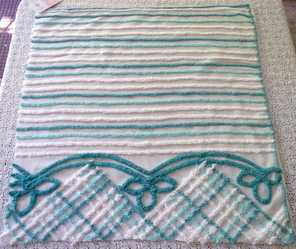 Pretty Vintage Chenille Fabric with Cottage Bow Swags, 24" x 25" inch Piece, 100% Cotton, Tonal Green & White