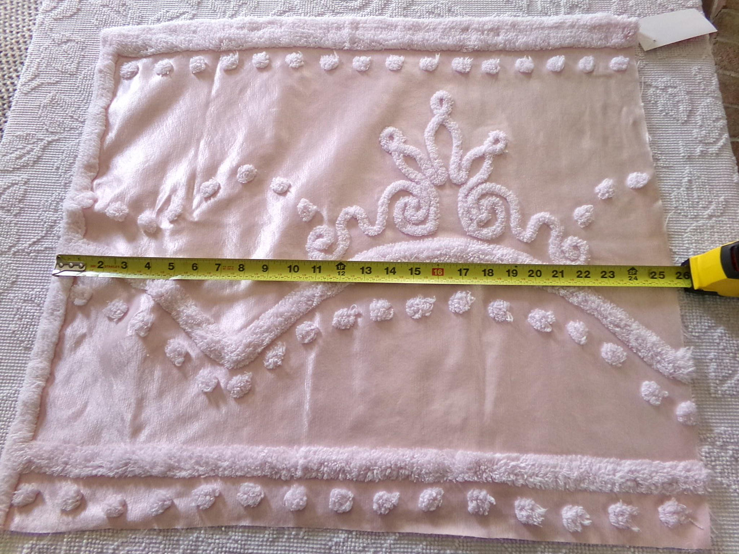 glamorous pink satin fabric piece with chenille tufting, 22" x 25" inch piece of luxury vintage sewing material for arts & crafts