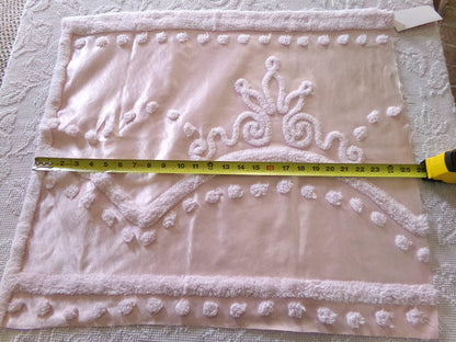 glamorous pink satin fabric piece with chenille tufting, 22" x 25" inch piece of luxury vintage sewing material for arts & crafts