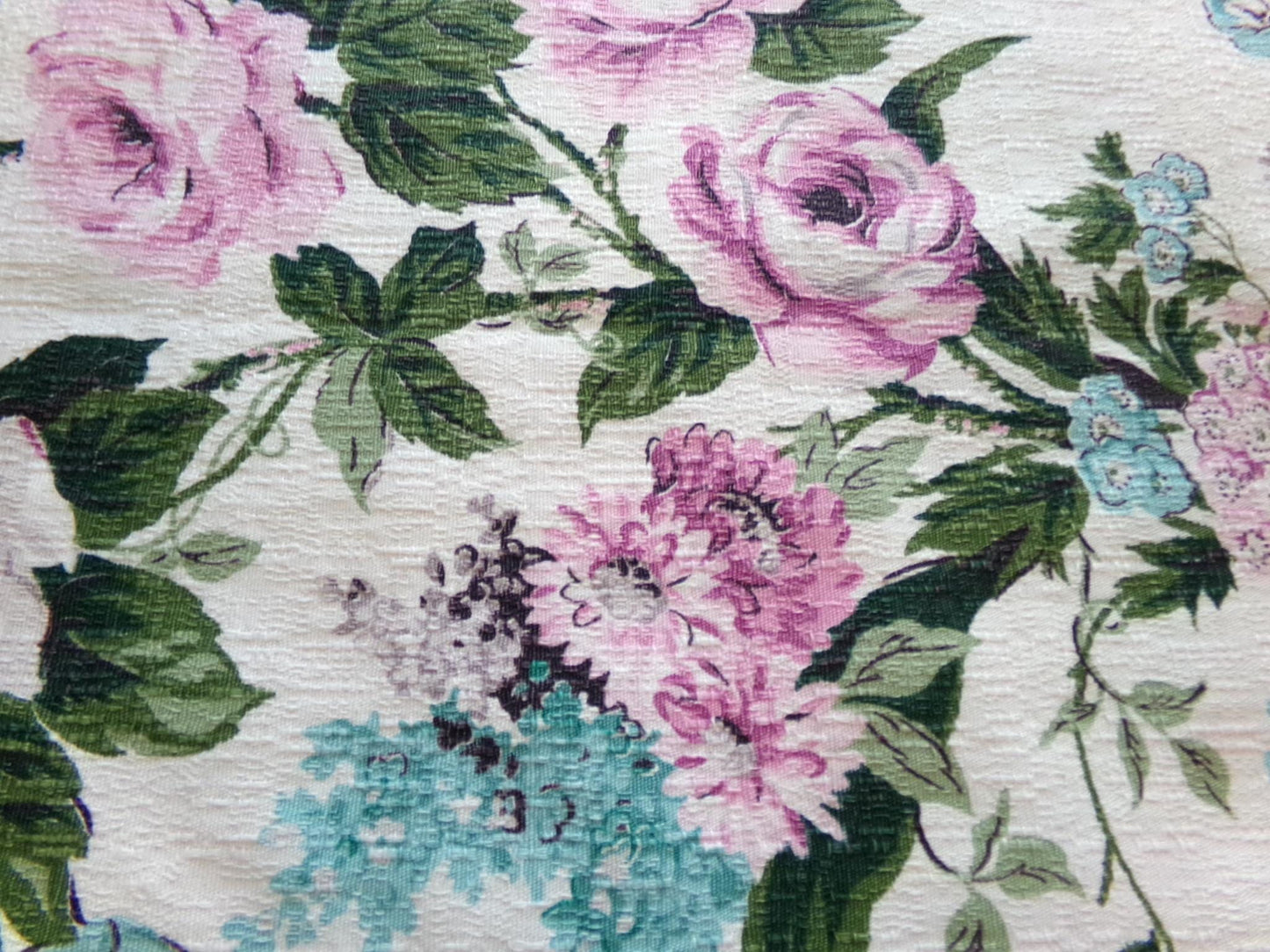 Vintage Barkcloth Fabric, Shabby Cottage Chic Roses on Aged White, 18" x 25" Cut Fabric Piece from a Deconstructed bark cloth curtain panel