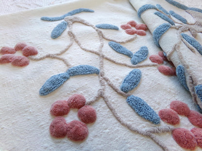 mystic roots vintage chenille fabric w/ 3D tufted earthy tree, floral & star design, 28" x 29" cut piece for wall hangings, fiber arts