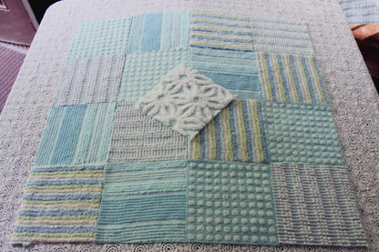Sea Mist Chenille Quilt Squares Set, from Vintage Bedspread Fabric, 17 Blocks, 6" inch in Coastal Blues, Aqua
