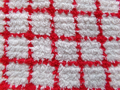 red & white cubes vintage chenille fabric, peppermint micro plaid pattern, 18" x 24" cut piece for xmas stockings, Christmas quilts