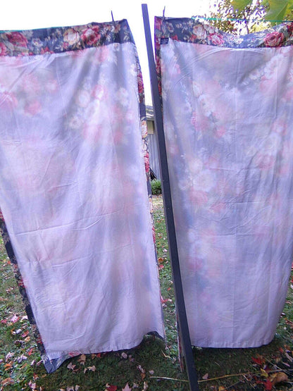 Lot of 3 Pair Ralph Lauren Kimberly Drapes Window Curtains, 6 Panels of Vintage Blue Floral Drapery Panels