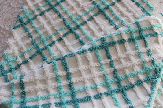 Wonderful Green & White Plaid Vintage Chenille FABRIC, 24" x 27" inch Piece, 100% Cotton, Ideal in Pillows, Quilts