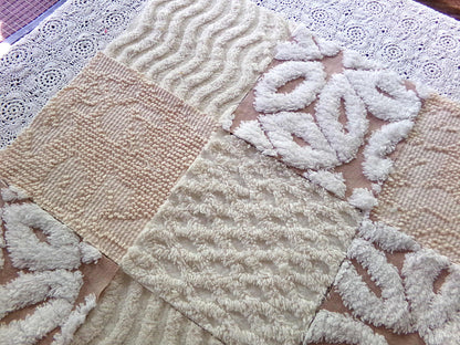 Creamy Neutrals Texturized Trendy Fabric Squares Set, Rotary Cut from Vintage Chenille Bedspread Fabric, 16 Blocks, 6" x 6" inch each