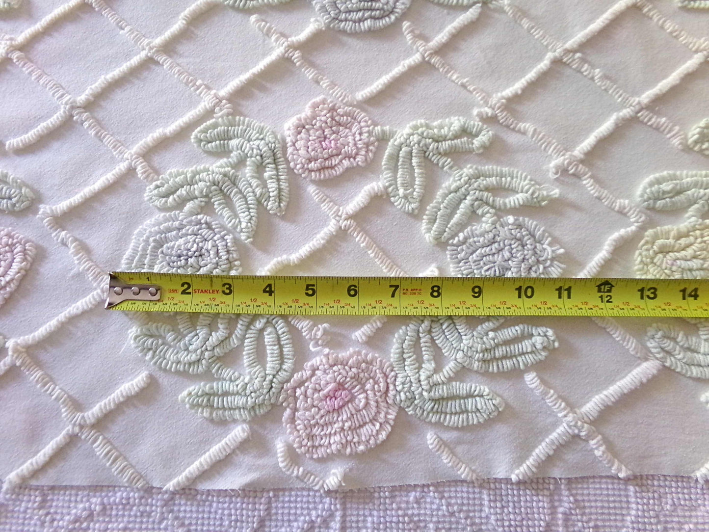 Pastel Spring Floral Wreaths Vintage Chenille FABRIC PIECE, 21" x 30" inches, Antique Cream