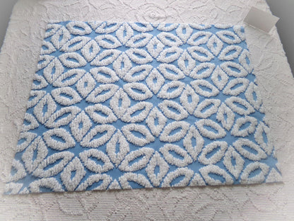beach blue & white daisy vintage chenille fabric, classic geometric daisies, 18" x 24" piece of texturized cotton sewing material
