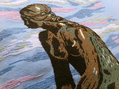 Vintage THE MERMAID Finished Crewel Embroidery Piece, Completed Paragon 0411 Stitchery, Adele Veres 1970s Design