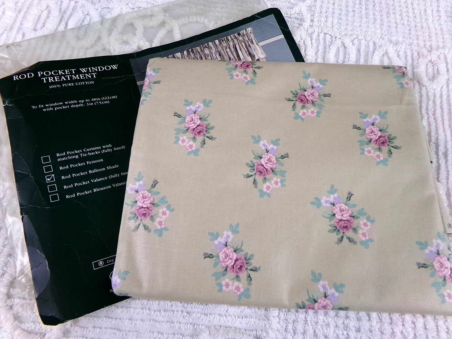Laura Ashley FLORETTE Rod Pocket Balloon Shade, Vintage New Old Stock Window Curtain Treatment in Country Florals, 100% Cotton Made in UK
