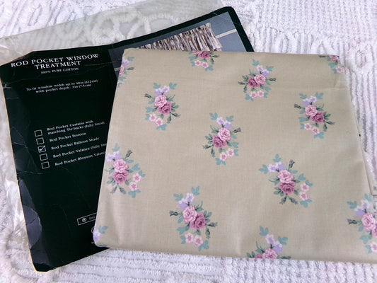 Laura Ashley FLORETTE Rod Pocket Balloon Shade, Vintage New Old Stock Window Curtain Treatment in Country Florals, 100% Cotton Made in UK