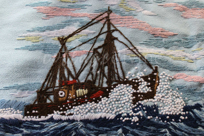Vintage THE MERMAID Finished 1970s Embroidery Piece, Completed Paragon Crewel Stitchery 0411, Adele Veres