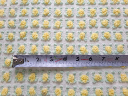 playful yellow rosebud vintage chenille fabric, cheerful lemon rose 18" x 24" inch piece of quilt fabric for sewing & crafts