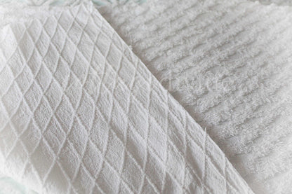 White Lattice Vintage Chenille Fabric, Simple Diamond Design, 18" x 24" inches Piece, 100% Cotton