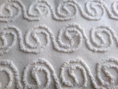 spiral curls white vintage chenille fabric, ultra lightweight cotton sewing material with great texture & presentation, 20" x 24" inch piece