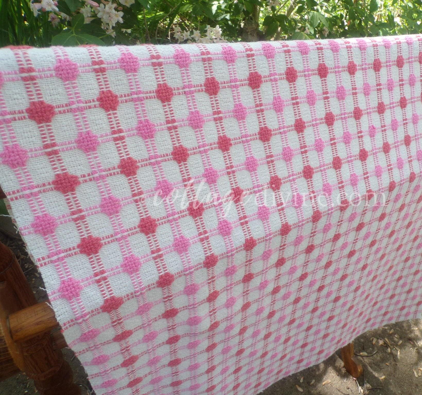 Pink Strawberry Candy Dots Vintage Woven Fabric With Raised Chenille Dot Pattern, 18" x 24" inch Piece, a Bates Design