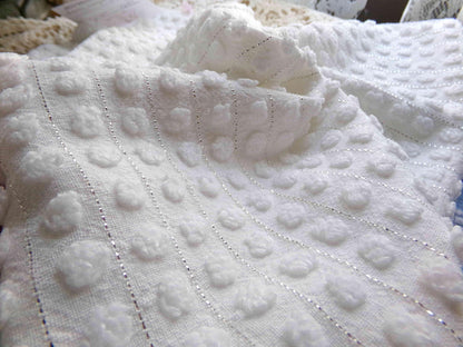 Simple White Pop Chenille Fabric, 20" x 24" inch Vintage Morgan Jones Piece, cotton blend with silver shimmer lurex