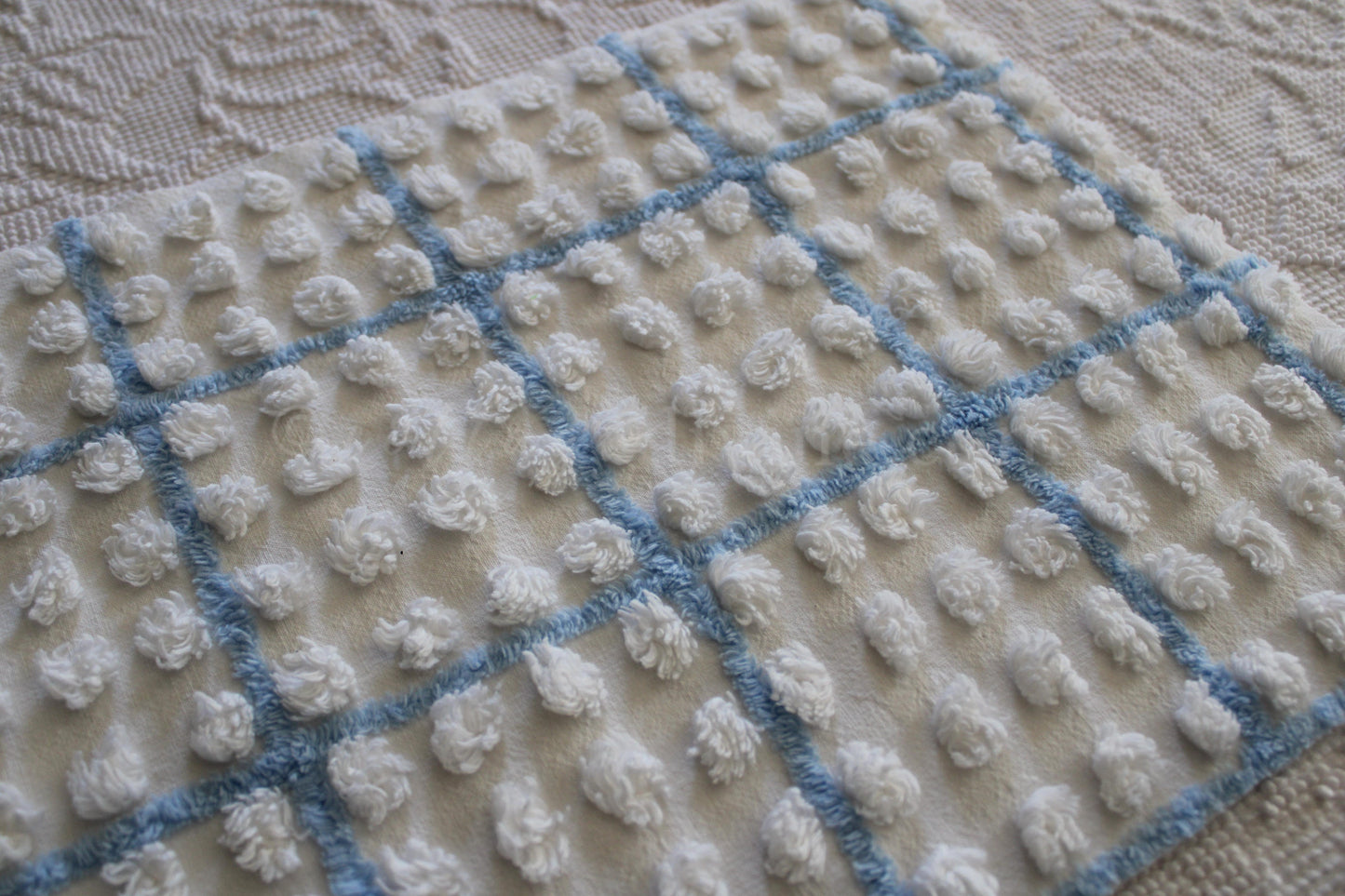 Puffy White Pops Vintage Chenille FABRIC, 12" x 18" inch Piece, 100% Cotton, 1950s era