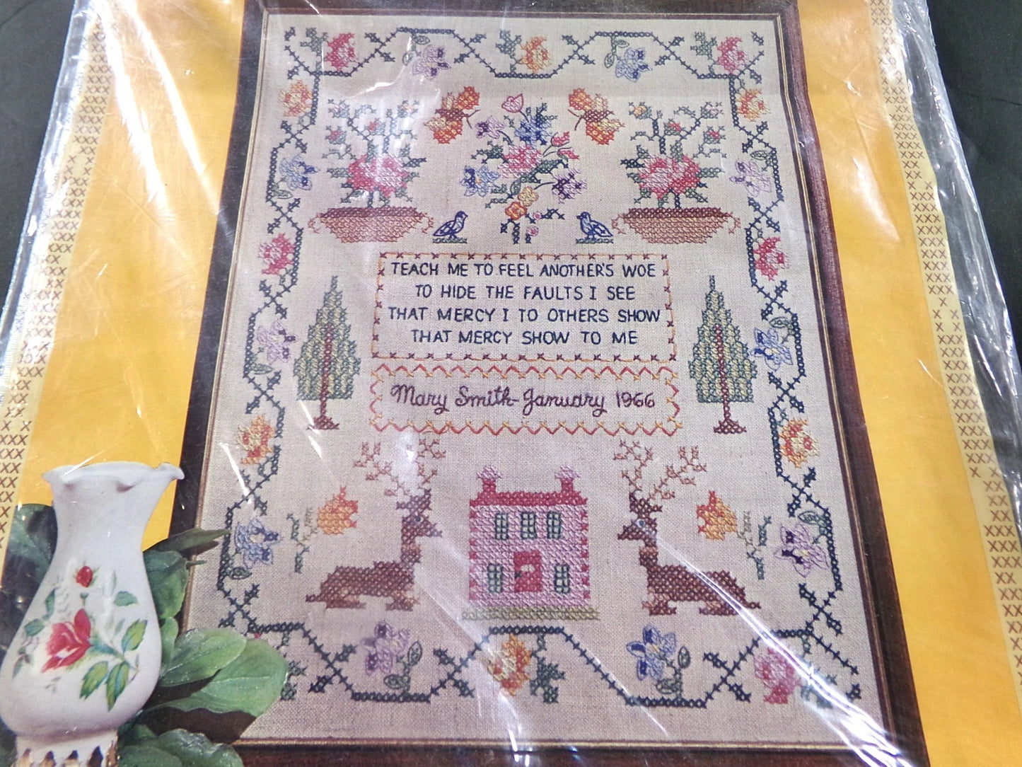 TEACH ME Cross Stitch Sampler Kit Vtg Paragon Needlecraft 0974 Belgian Linen