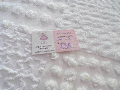 White Chenille Quilt Squares Set, "Serene Snowdrifts" from Vintage Bedspread Fabric, 16 Blocks, 6" inch