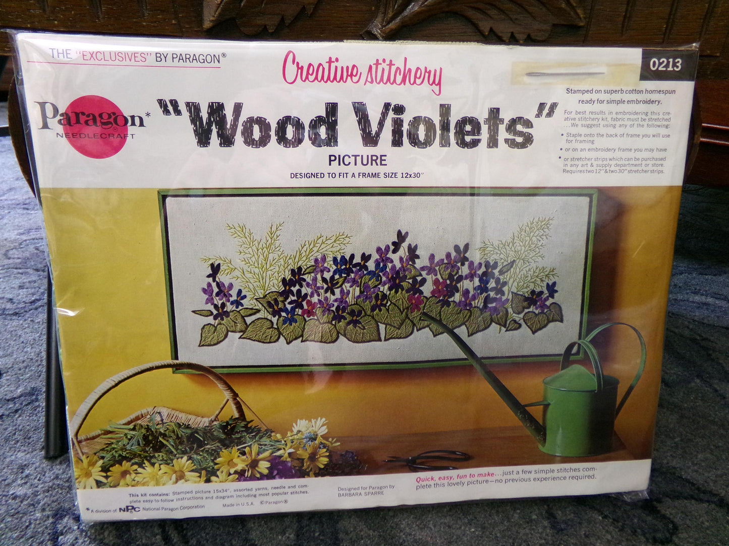 WOOD VIOLETS Paragon Needlecraft CREWEL Embroidery Kit #0213 ~ Hippie Vintage 70s Style Woodland Floral Wall Hanging, Barbara Sparre Design