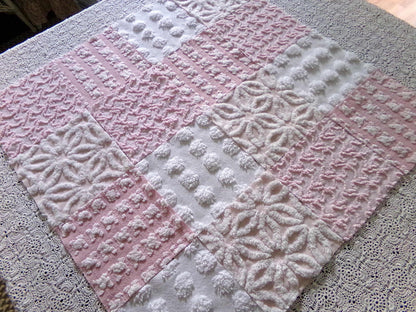 Whispertone Pink Quilt Squares Set from Vintage Chenille Bedspread Fabric, 16 Blocks, 6" x 6" inch