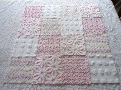 Dainty Pinks Chenille Quilt Squares Set from Vintage Bedspread Fabric, 16 Blocks, 6" x 6" inch