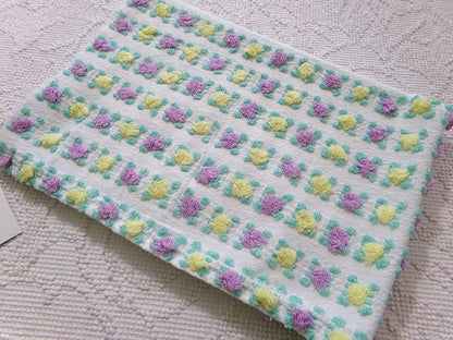 Rare Jewel Rosebud Vintage Chenille Fabric w/ Yellow & Amethyst Roses, 17" x 24" Cut Piece of Sewing, Quilt Material