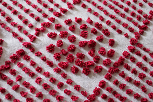 Diamond Circle Puffs Vintage Chenille FABRIC PIECE, 22" x 26" inches, Handtufted Diamond Circle Puffs