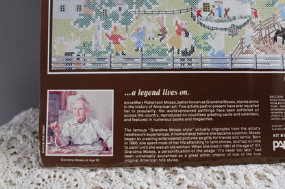 BALLOON Cross Stitch Stitchery Kit, Vintage Grandma Moses Design, Paragon Needlecraft Embroidery 0208 from 1983