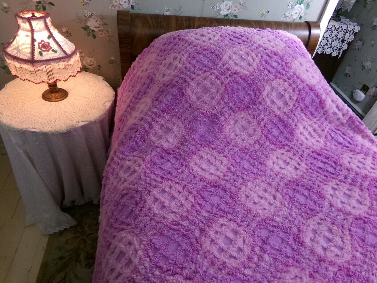 Webbed Optic Vintage Chenille Bedspread Fantasy Unicorn Color Full Sz Boxed & Fitted