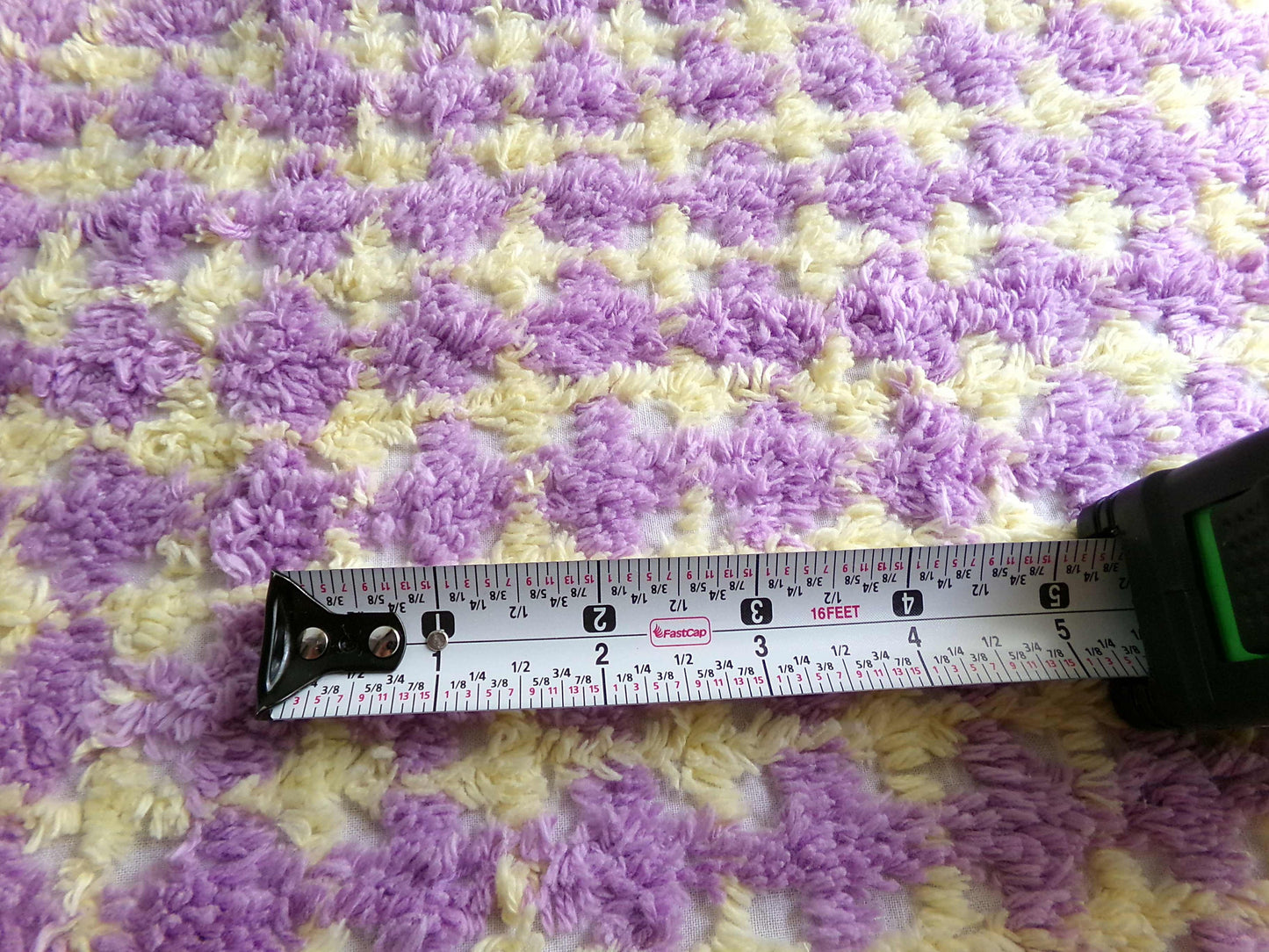 Happy Yellow & Purple Plaid Vintage Chenille Quilt Fabric, 25" x 21" inch Piece, 100% Soft Cotton Blend