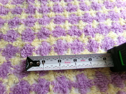 Happy Yellow & Purple Plaid Vintage Chenille Quilt Fabric, 25" x 21" inch Piece, 100% Soft Cotton Blend