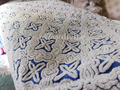 Gothic Cobalt Blue Chenille Bedspread, Hofmann Vintage Full Size Bedding, 100% cotton