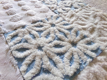 Breezy Blue & White Chenille Fabric Squares Set, 16 Vintage Quilt Blocks, 6" x 6" inches each, for Quilting, Sewing, DIY Pillows