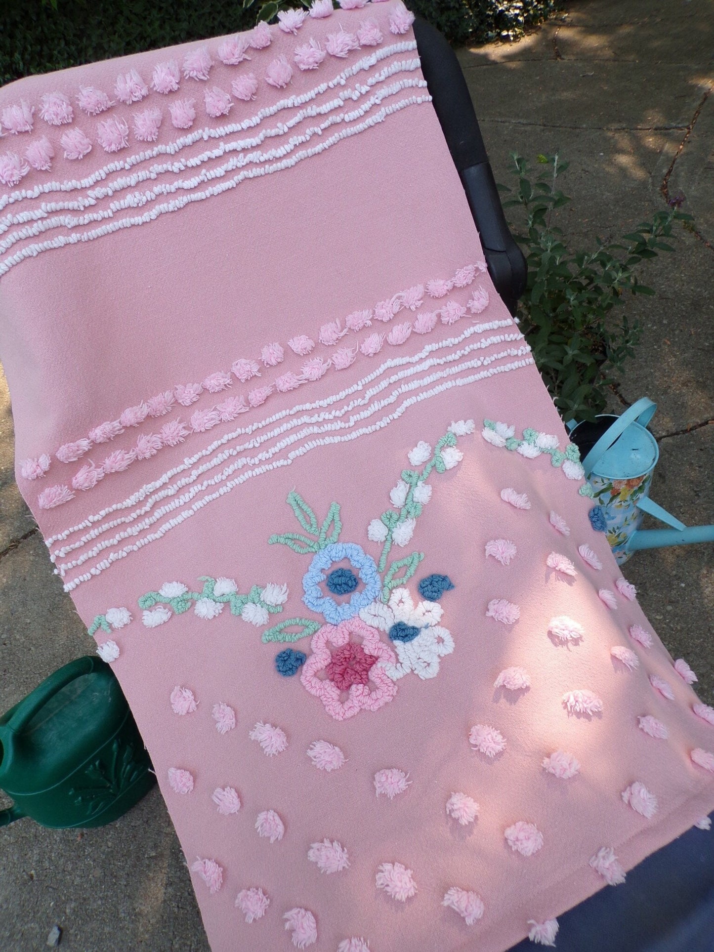 Vintage Rosy Floral Dot Chenille Fabric, 33" x 16"-inch Piece, Cabin Crafts, Cotton
