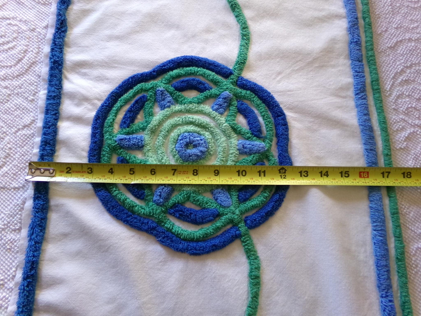 mod retro giant flower chenille fabric, great for a wall hanging, vintage handmade 17" x 30" inch piece