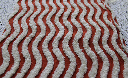 Rich Rust & White Ripple Stripes Vintage Chenille Fabric, 18" x 24" inch Piece, Great for Boho Quilts, DIY Pillows, Junk Journals