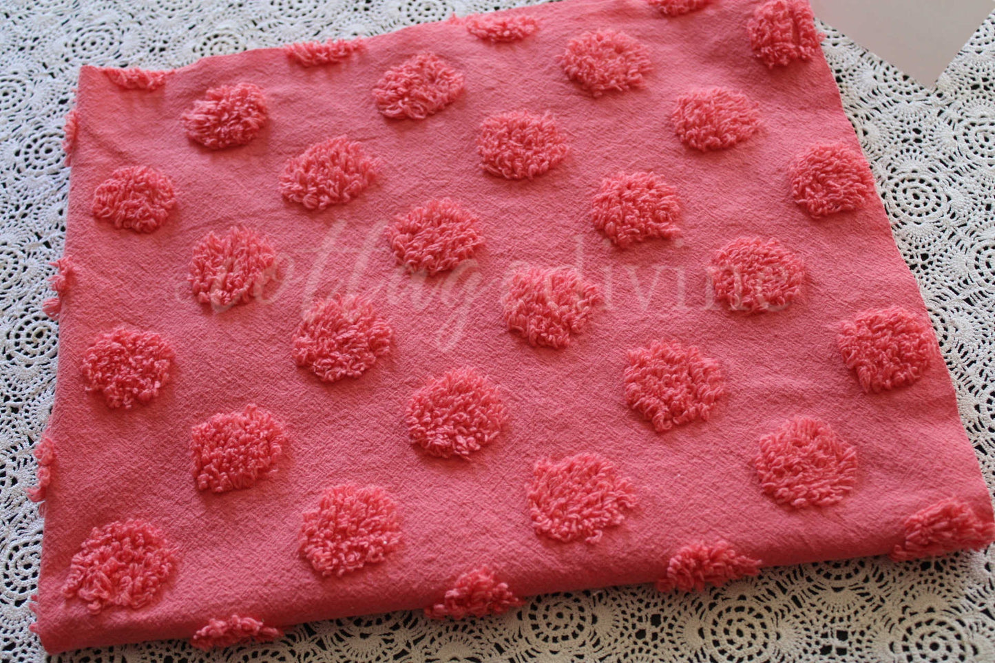 Zesty Jumbo Watermelon Pops Vintage Style Chenille Fabric, Wideset Coin Pop Design, 22" x 26" inch piece with fringe